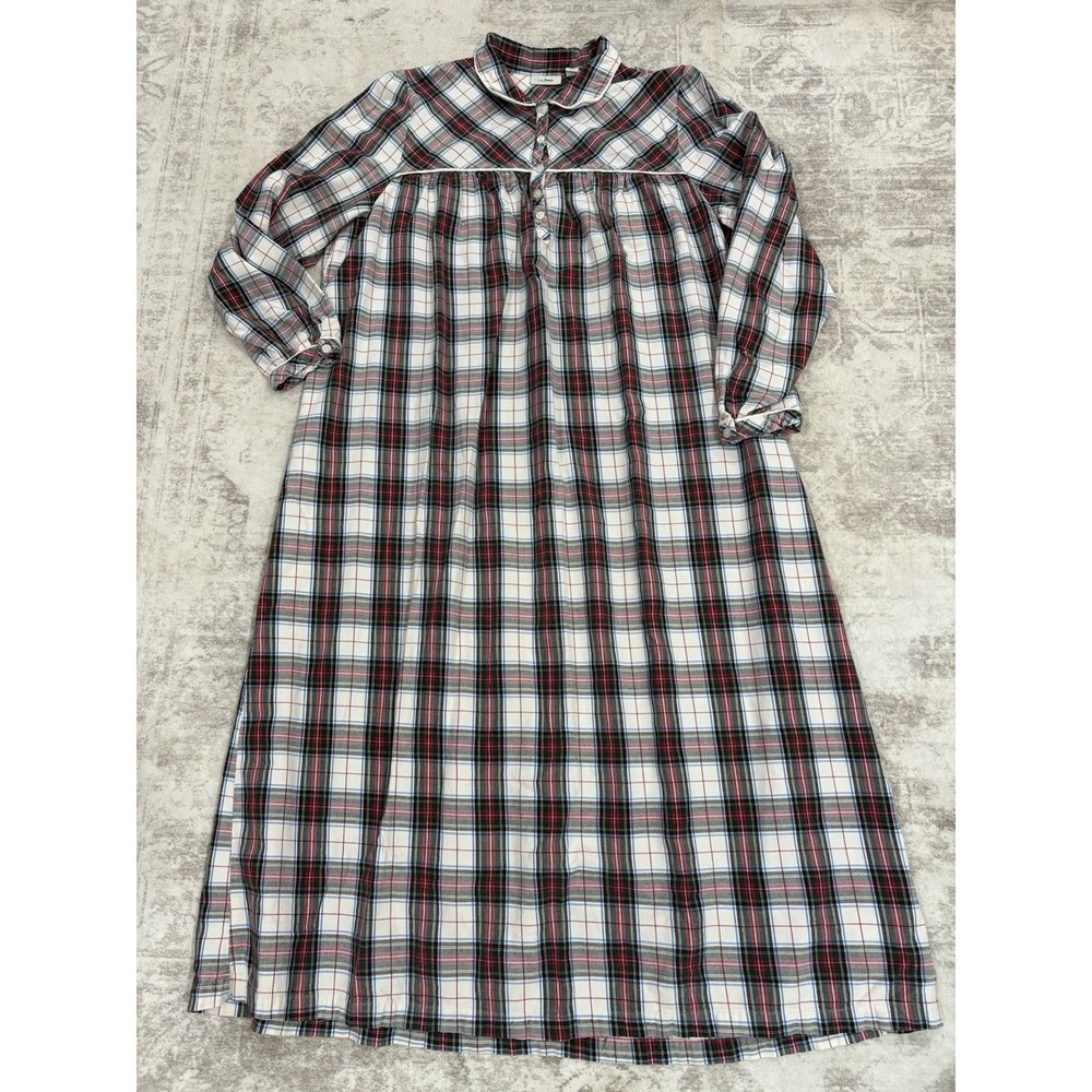 LL Bean Nightgown Womens XL Plaid Maxi Cabin Cozy Loungewear